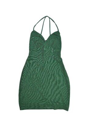 Lovesome Open Back Lace Up Mini Dress in Green